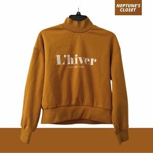 H&M Mustard Dark Yellow L’hiver French Cropped Mockneck Turtleneck Sweater Women